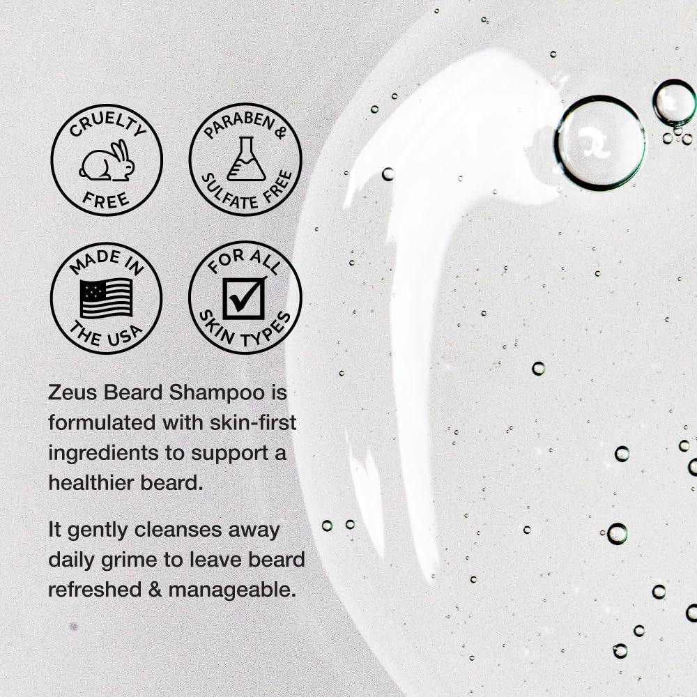 Beard Shampoo Wash, Infused with Green Tea & Natural Ingredients to Cleanse and Soften Beard – 8 Oz. Made in USA – Sandalwood | Cleansing & Moisturizing Beard Wash with Green Tea & Chamomile for Healthier, Softer, Flake Free Beard Growth (Made in USA)