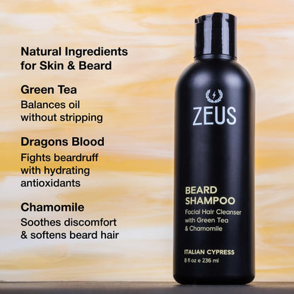 Beard Shampoo Wash, Infused with Green Tea & Natural Ingredients to Cleanse and Soften Beard – 8 Oz. Made in USA – Sandalwood | Cleansing & Moisturizing Beard Wash with Green Tea & Chamomile for Healthier, Softer, Flake Free Beard Growth (Made in USA)
